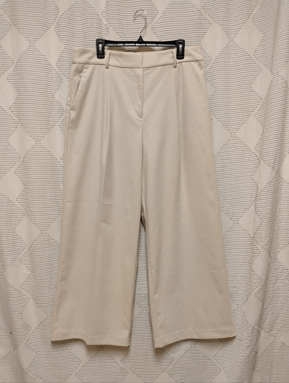 Loft High Rise Wide Leg Cropped Pleated Trousers Beige Women's Size 14 NWT